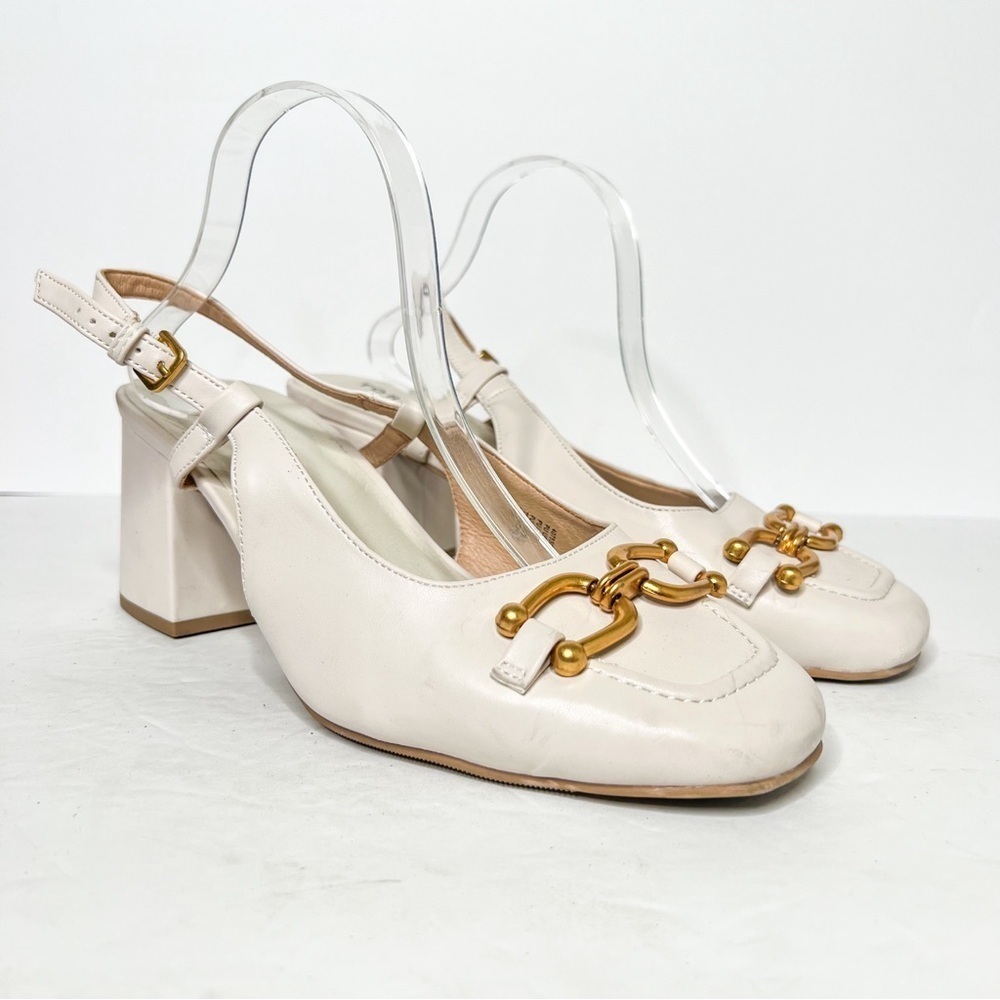 torrid Cream Slingback Block Heel Pumps with Gold Hardware